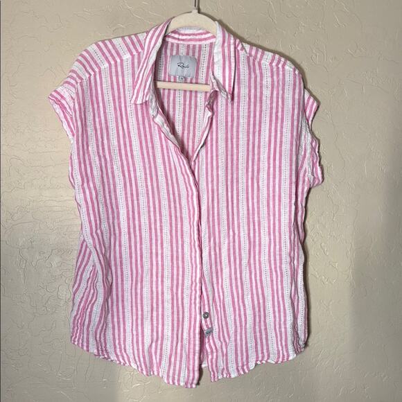 Rails pink and white Jamie Kokomo striped linen blend button front top - Picture 1 of 6
